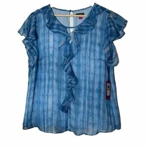 Vince Camuto Blue Tie Dye Ruffle Chiffon Blouse Sz. S NWT!